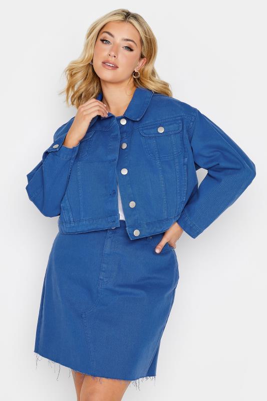 YOURS Plus Size Cobalt Blue Cropped Denim Jacket | Yours Clothing 1