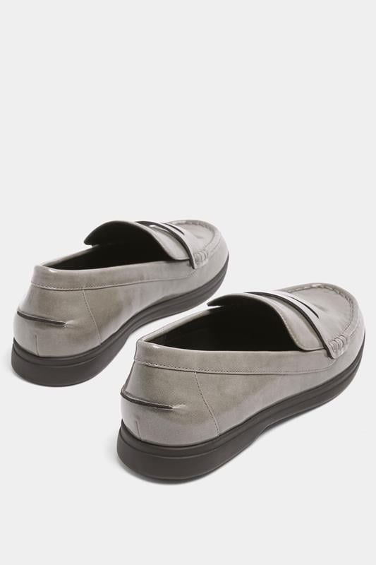 Grey Faux Leather Flatform Loafers In Wide E Fit | Yours Clothing 5