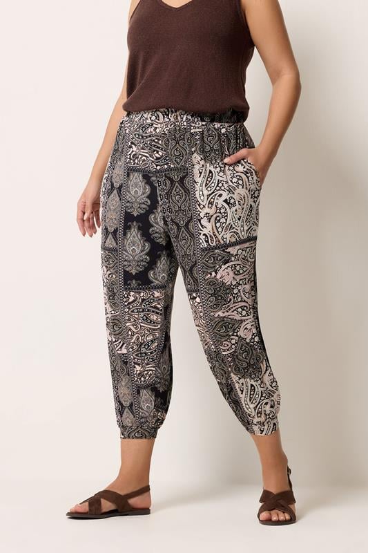  YOURS Curve Black Paisley Cropped Trousers