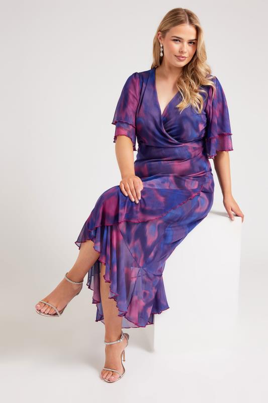 YOURS LONDON Plus Size Purple Abstract Print Midi Wrap Dress | Yours Clothing  1