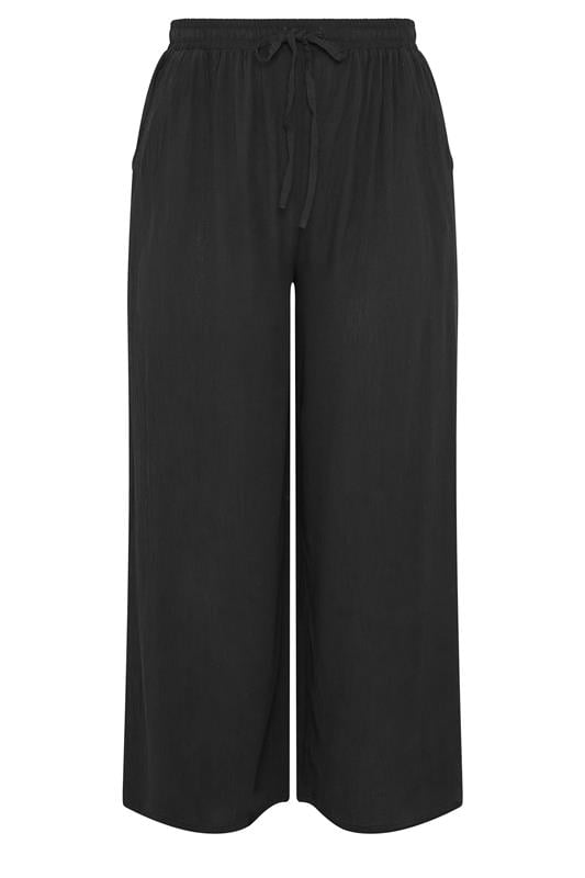 YOURS Plus Size Black Crinkle Texture Wide Leg Trousers | Yours Clothing 5