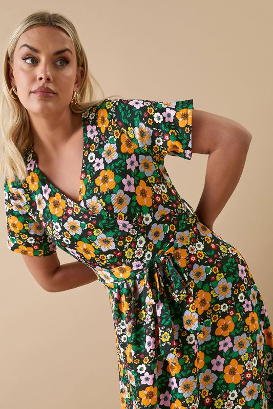 YOURS Plus Size Black & Orange Floral Print Maxi Wrap Dress | Yours Clothing 4