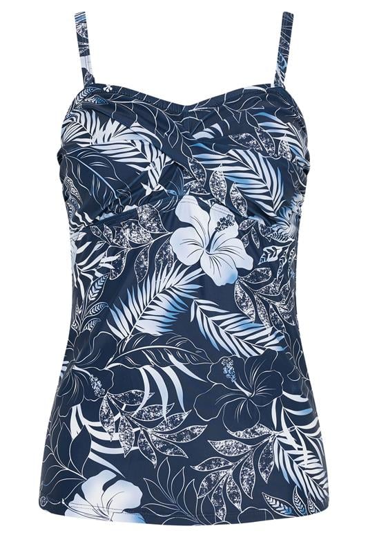 M&Co Navy Blue Tropical Print Twist Front Tankini Top | M&Co 6
