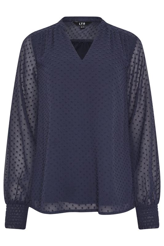 LTS Tall Women's Navy Blue Dobby Spot Shirred Cuff Top | Long Tall Sally 5