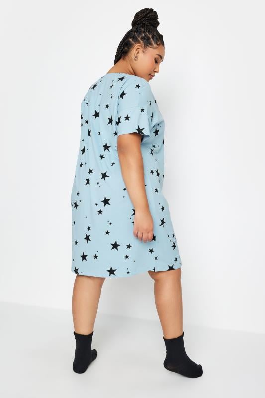 YOURS Plus Size Light Blue Star Print Sleep Tee Nightdress | Yours Clothing 4