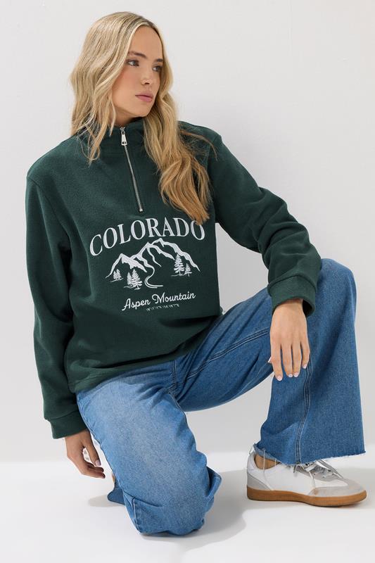 LTS Tall Green Quarter Zip 'Colorado' Embroidered Fleece