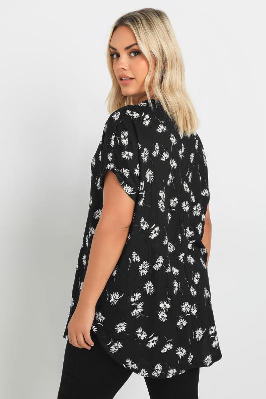 YOURS Plus Size Black Floral Print Notch Neck Top | Yours Clothing 3