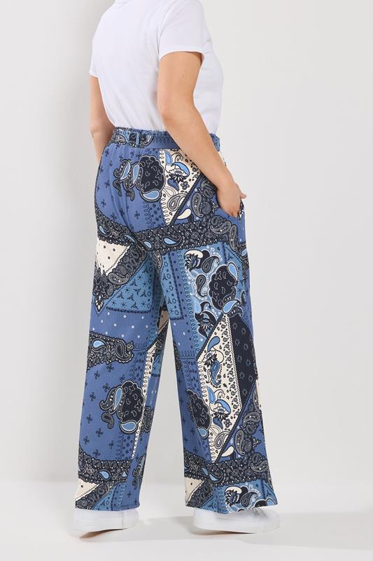 YOURS Plus Size Blue Bandana Print Belted Wide Leg Trousers | Yours Clothing 4