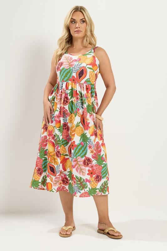  YOURS Curve White Fruit Print Smock Dress