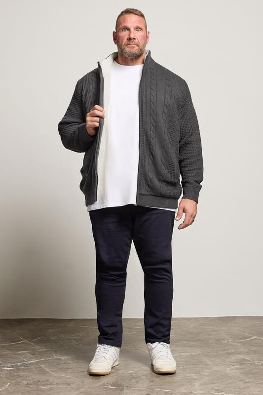 BadRhino Big & Tall Charcoal Grey Sherpa Lined Zip Through Cable Jumper | BadRhino 1