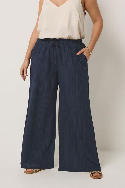 YOURS Curve Navy Blue Wide Leg Trousers