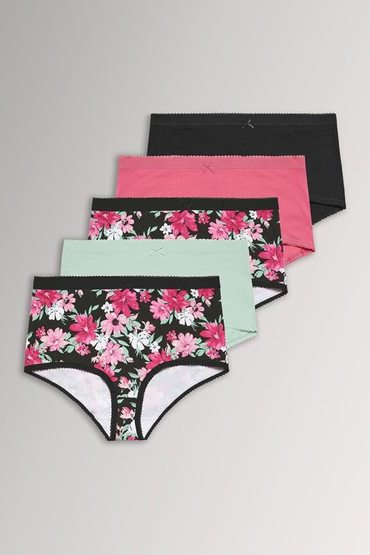 YOURSET Curve 5 PACK Black Floral Print Full Briefs