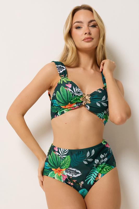 M&Co Green Tropical Print Bikini Top