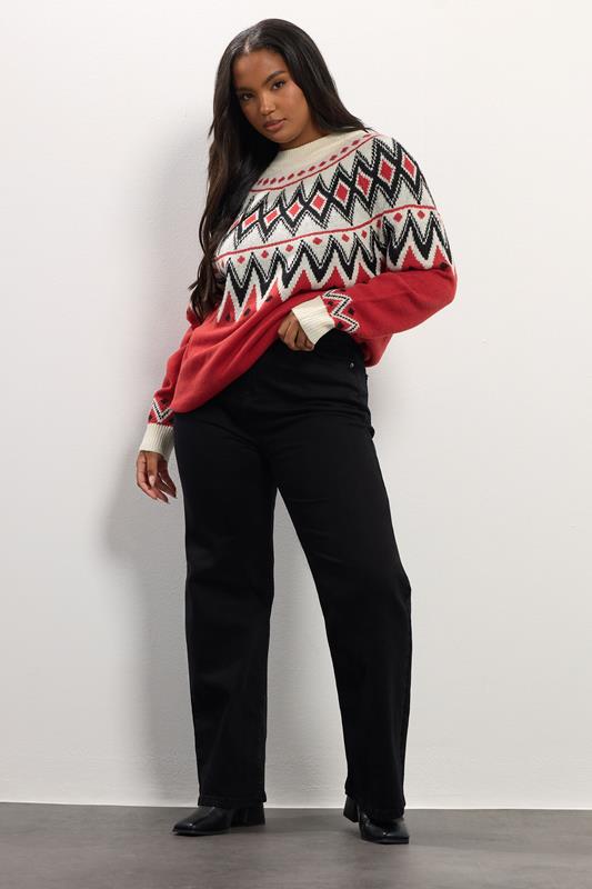YOURS Plus Size Red Fairisle Knitted Jumper | Yours Clothing 2