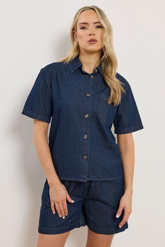  LTS Tall Set Indigo Blue Denim Cotton Shirt & Shorts