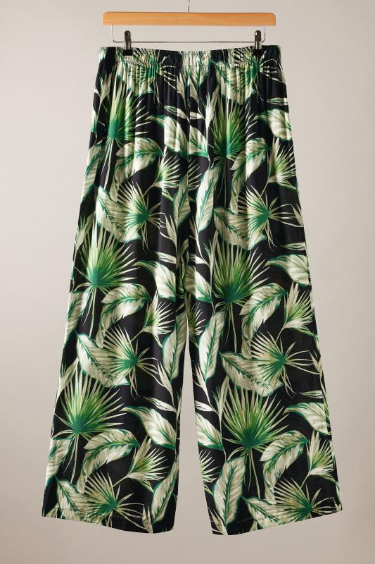 EVANS Plus Size Green Palm Print Wide Leg Trousers | Evans 7