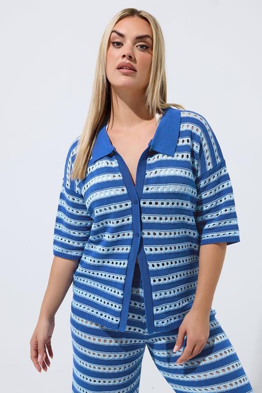LIMITED COLLECTION Curve Blue Stripe Knitted Shirt