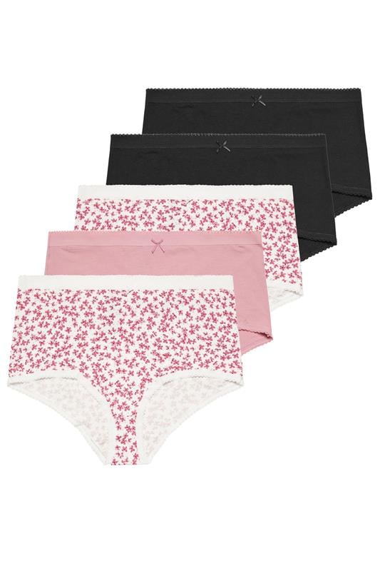  YOURSET 5 PACK Curve Pink & Black Floral Full Briefs