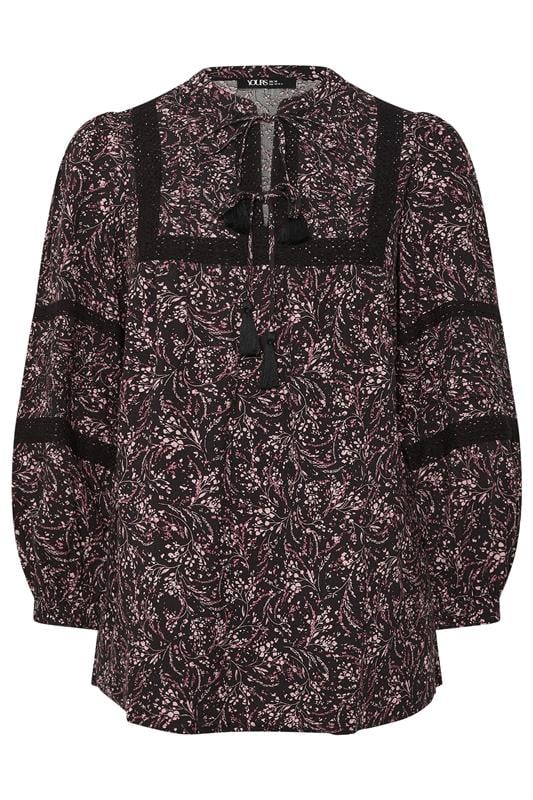 YOURS Plus Size Pink Floral Crochet Trim Blouse | Yours Clothing 7
