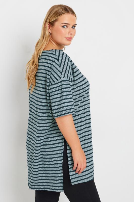 YOURS Plus Size Blue Stripe Oversized Linen T-Shirt | Yours Clothing 4