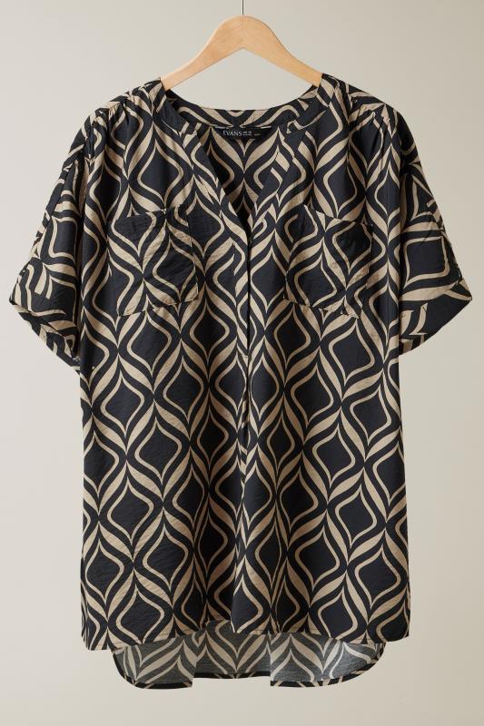 EVANS Plus Size Black Geometric Print Overhead Utility Shirt | Evans 5