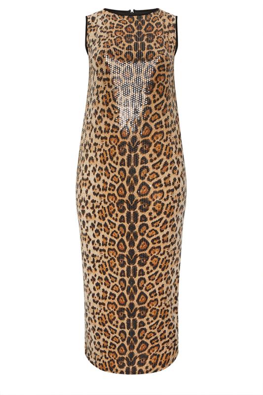 LIMITED COLLECTION Plus Size Brown Leopard Print Sequin Maxi Dress | Yours Clothing 6