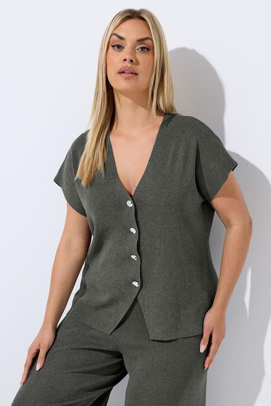  LIMITED COLLECTION Curve Grey Short Sleeve Compact Knitted Top