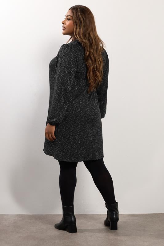 YOURS Plus Size Black Metallic Pleated Mini Dress | Yours Clothing 2