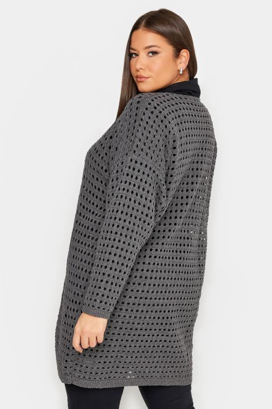 YOURS Plus Size Grey Metallic Crochet Cardigan | Yours Clothing 3