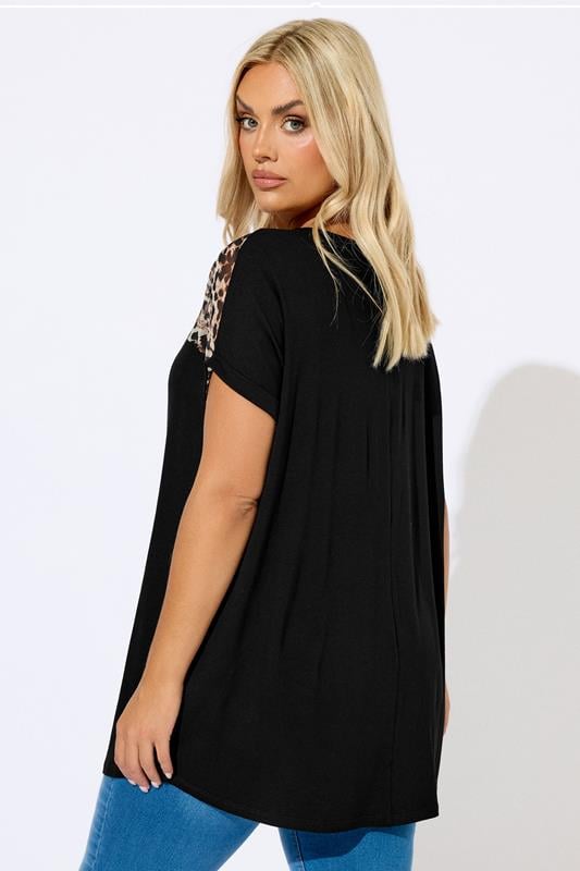 YOURS Plus Size Black Leopard Mesh Panel Top | Yours Clothing 3