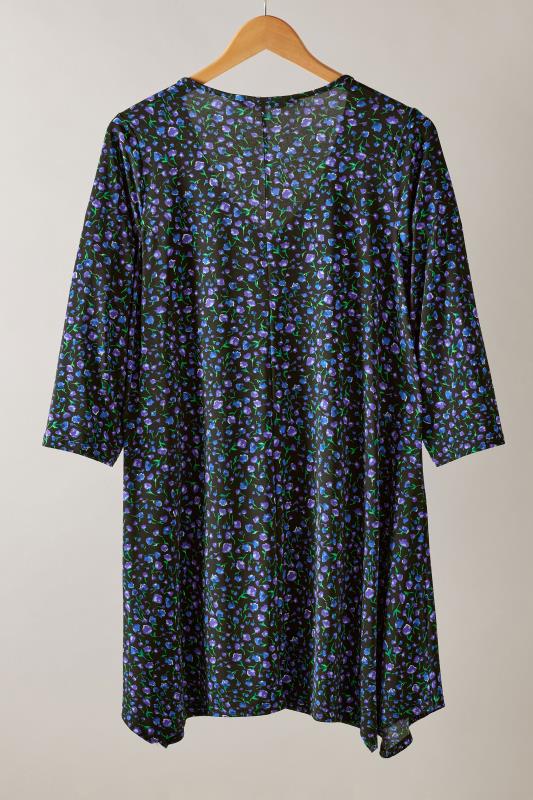 EVANS Plus Size Navy Blue Floral Print Hanky Hem Top | Evans 6