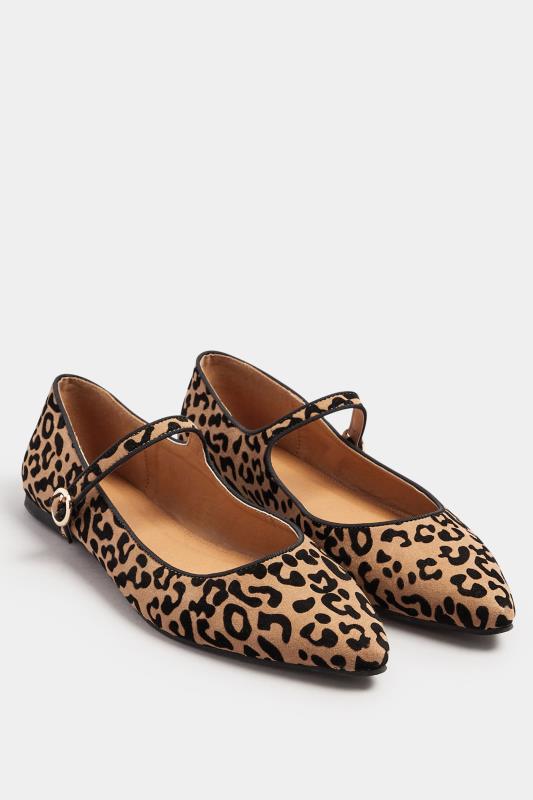 LTS Natural Brown Leopard Print Mary Jane Point Flats In Standard Fit | Long Tall Sally 3