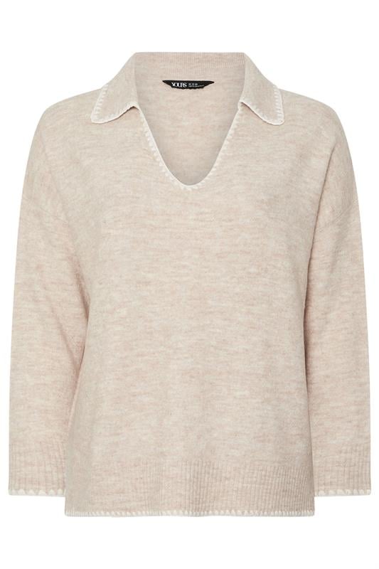 YOURS Plus Size Light Pink Blanket Stitch Collared Jumper | Yours Clothing 5