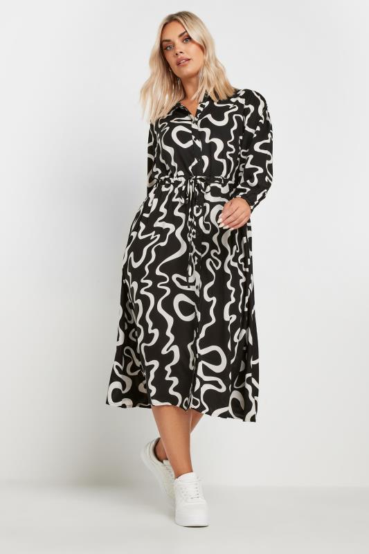 YOURS Plus Size Black Swirl Print Shirt Dress | Yours Clothing 1