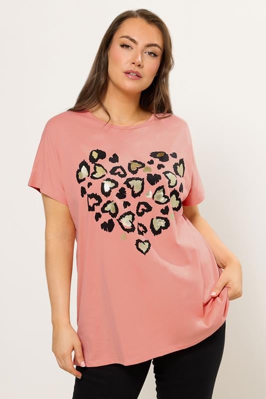  YOURS Curve Orange Leopard Heart T-Shirt