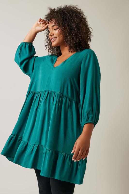 Evans Jade Green Tiered Frill Hem Tunic Top 2