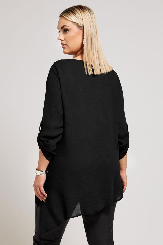 YOURS LONDON Plus Size Black Asymmetric Hem Blouse | Yours Clothing 3