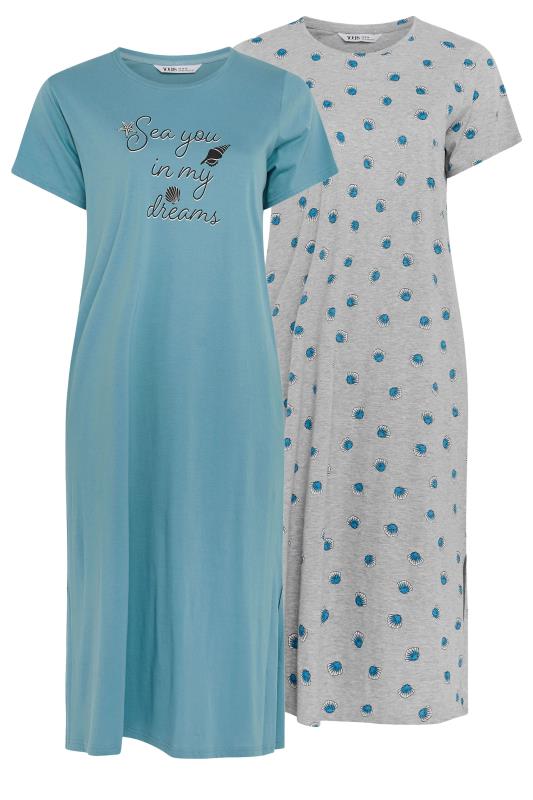 YOURS Plus Size 2 Pack Mint Green Shell Print Nightdress | Yours Clothing 6