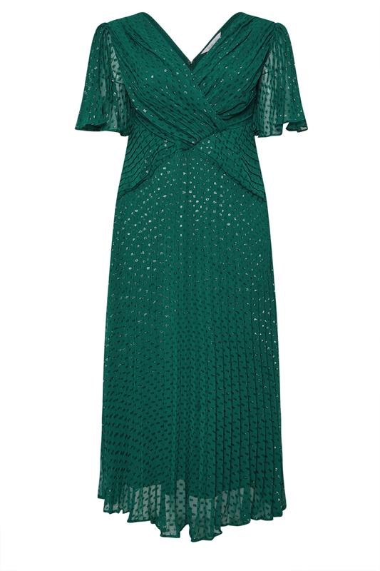YOURS LONDON Plus Size Green Metallic Dobby Pleated Wrap Dress | Yours Clothing 6