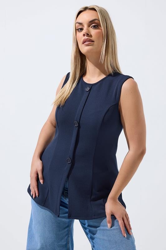 LIMITED COLLECTION Plus Size Navy Blue Seam Detail Waistcoat | Yours Clothing 1