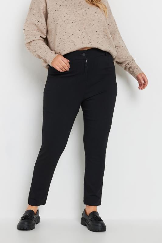 Curve Plus Size Black Bengaline Slim Leg Trousers 1