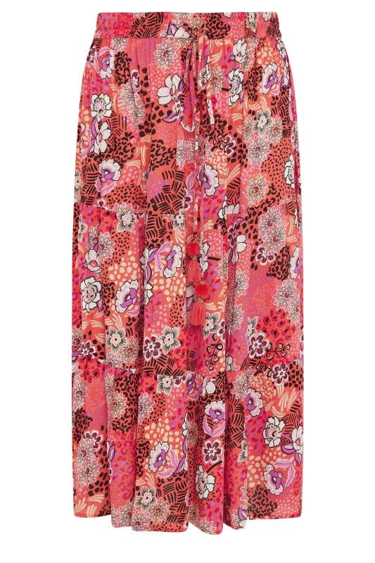 YOURS Plus Size Pink Floral Print Tiered Beach Skirt | Yours Clothing 5