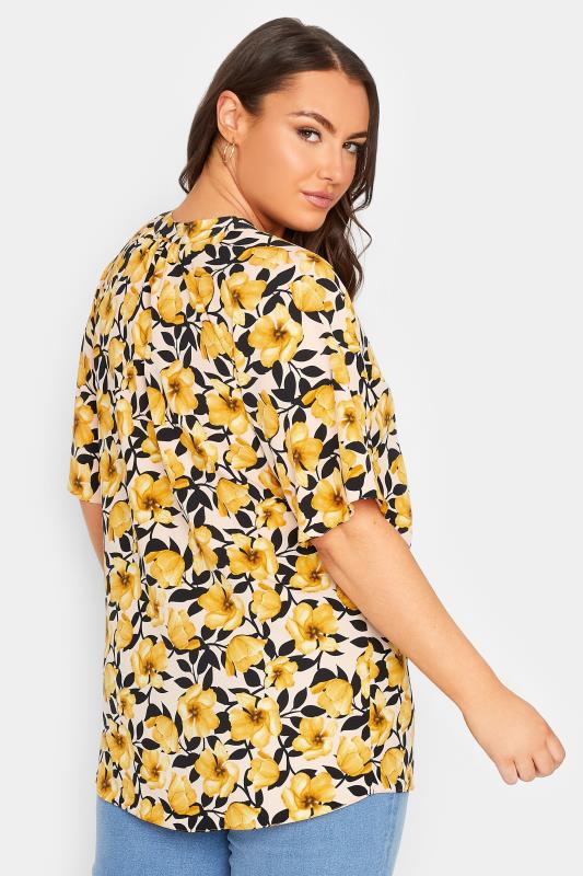 YOURS Plus Size Yellow Floral Print V-Neck Blouse | Yours Clothing 3