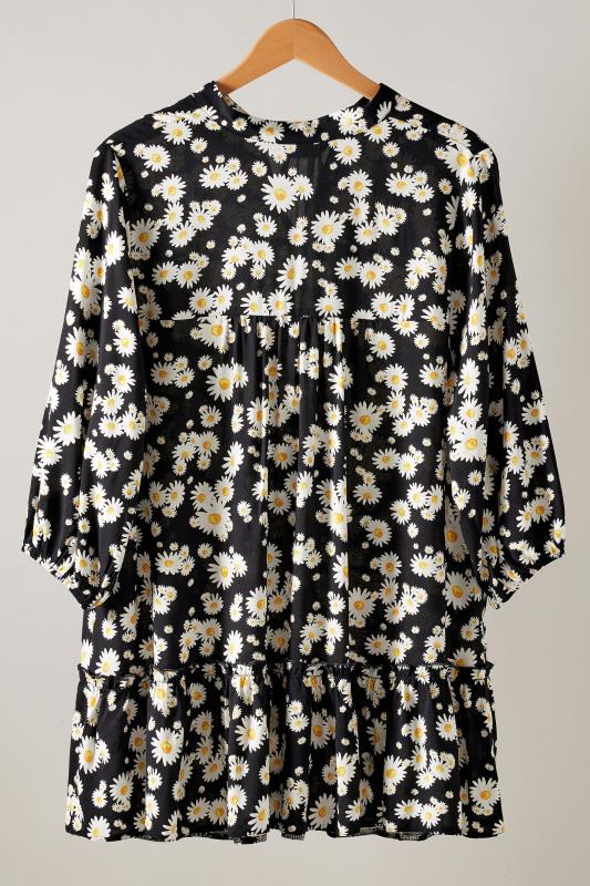 EVANS Plus Size Black Daisy Print Frill Hem Tunic Top | Evans 6