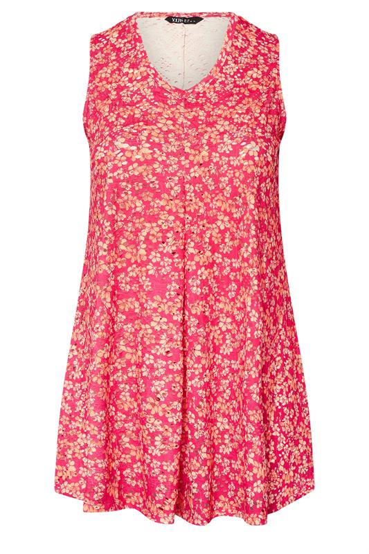 YOURS Plus Size Red Floral Pointelle Vest Top | Yours Clothing 5