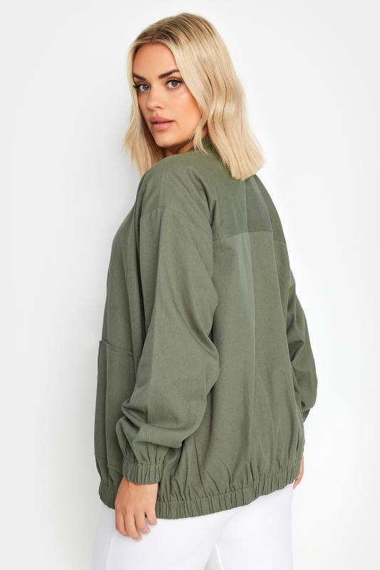 YOURS Plus Size Khaki Green Twill Bomber Jacket | Yours Clothing 3