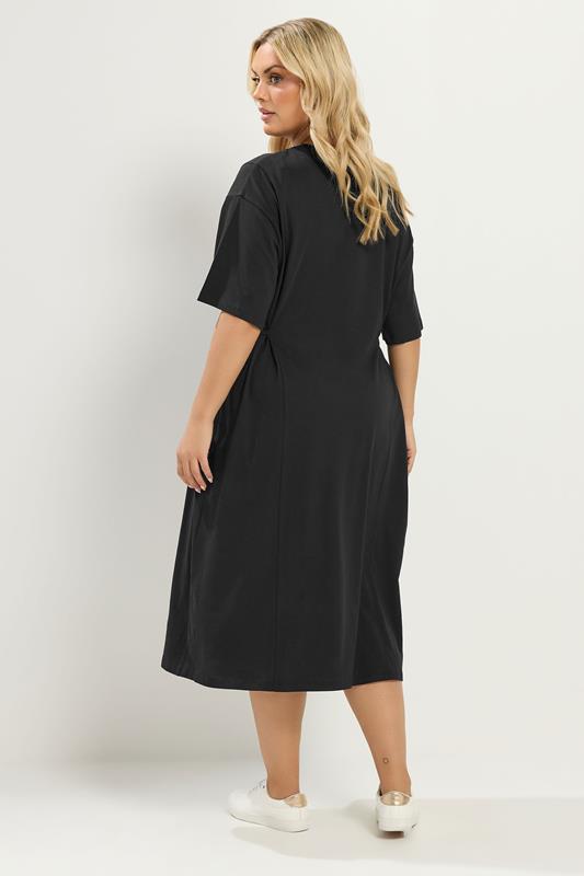 YOURS Plus Size Black Front Tie Midi Dress | Yours Clothing 2