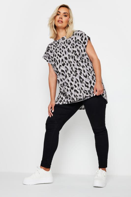 YOURS Plus Size Grey Leopard Print Top | Yours Clothing  2