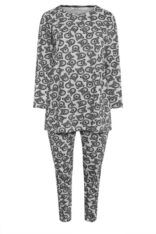 YOURS Plus Size Grey Bear Print Tapered Pyjama Set | Yours Clothing 5