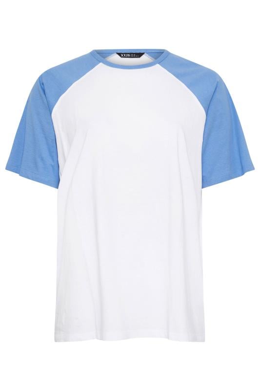 YOURS Plus Size White & Blue Raglan Sleeve T-Shirt | Yours Clothing 5